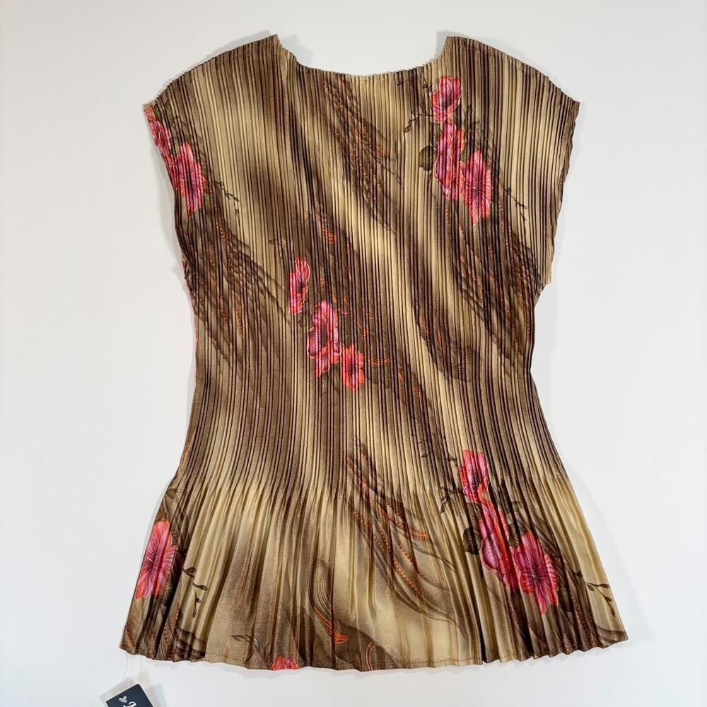 Avant-Garde Y2K Floral Pleated Top NWT Brown Pink Blouse Womens Small Medium - Picture 2 of 9